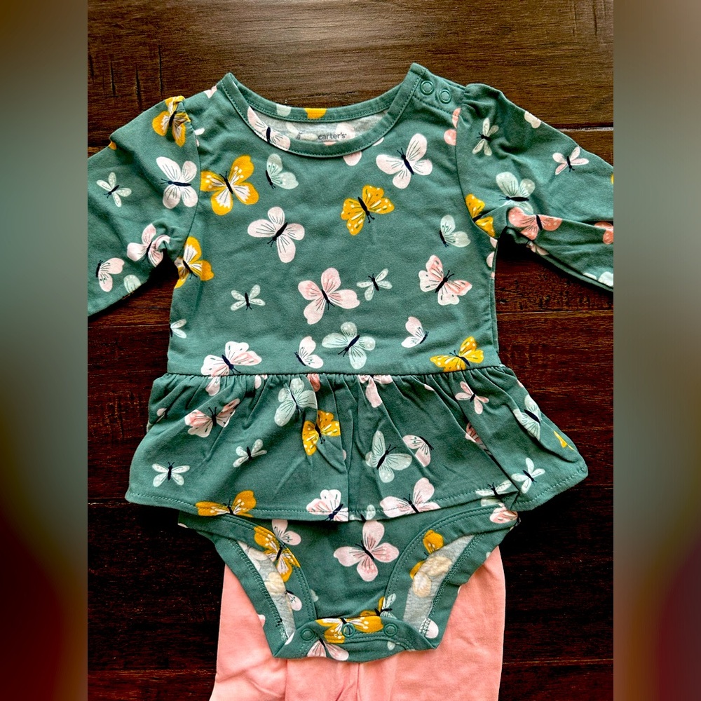 Long Sleeve Green Butterfly Onesie with Matching Pants